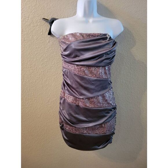 Speechless Women's Charcoal Blush Ruched  Strapless Cocktail Party Dress Large - Picture 1 of 5